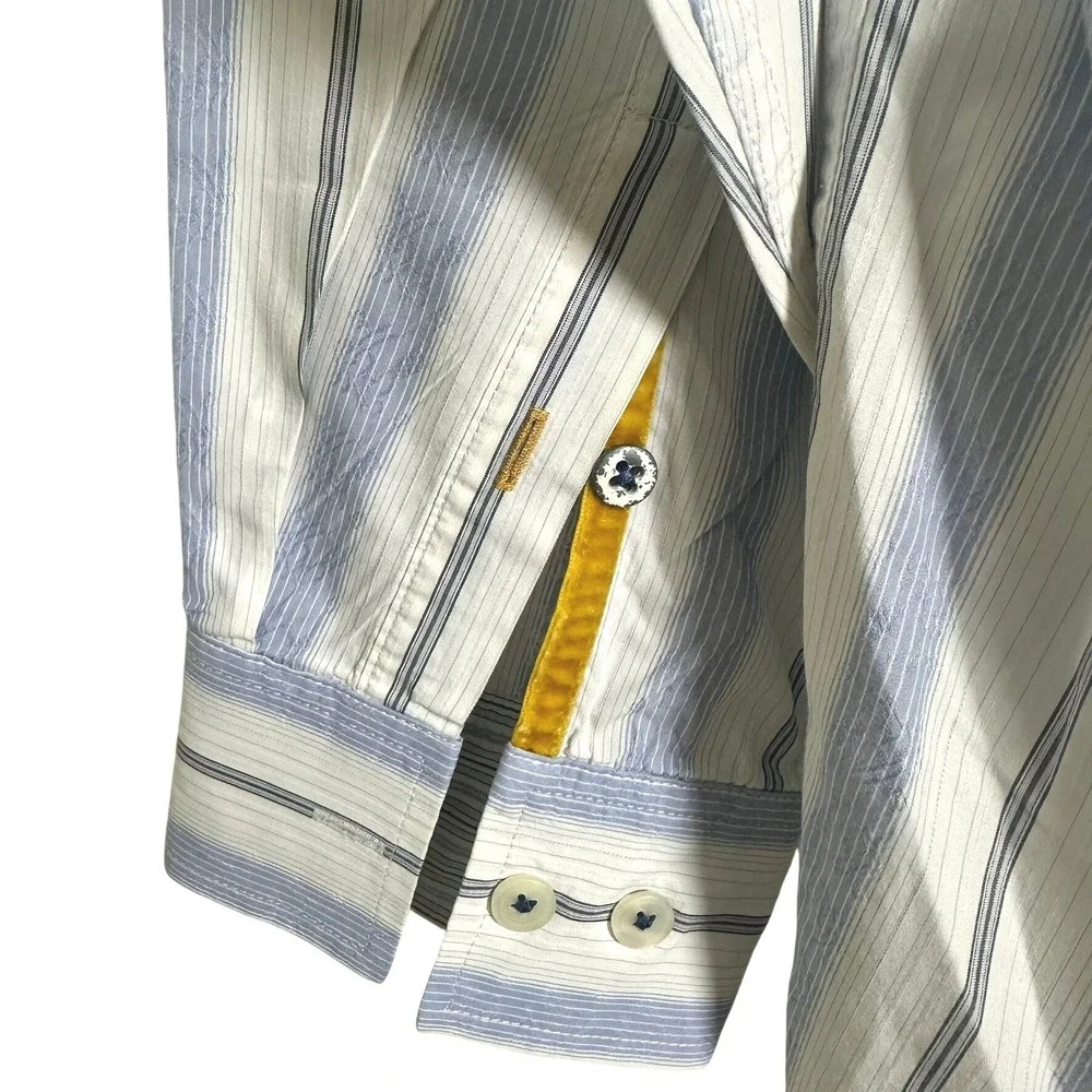 Tommy Bahama Denim Mens XXL Blue White Striped Long Sleeve Button Down Shirt - Picture 7 of 8